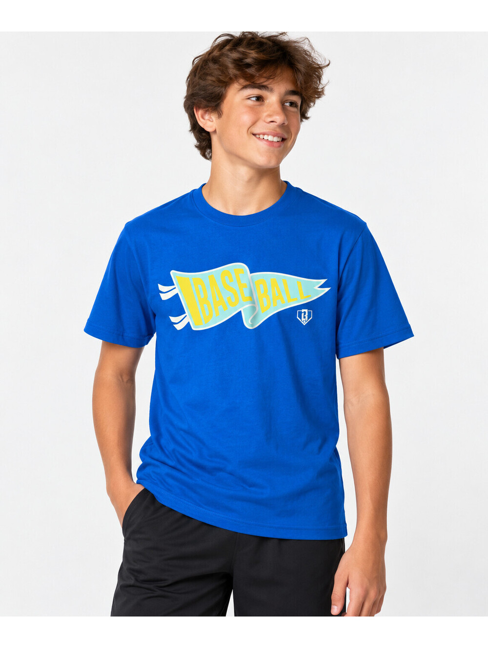 Baseball Lifestyle 101 Mens Blue Pennant Baseball Tee - Adult Small New with Tag